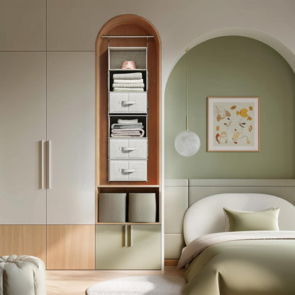 6-Shelf Hanging Closet Organizer with 3 Drawers, 2-in-1 Design, Beige