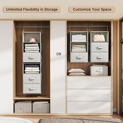 6-Shelf Hanging Closet Organizer with 3 Drawers, 2-in-1 Design, Beige