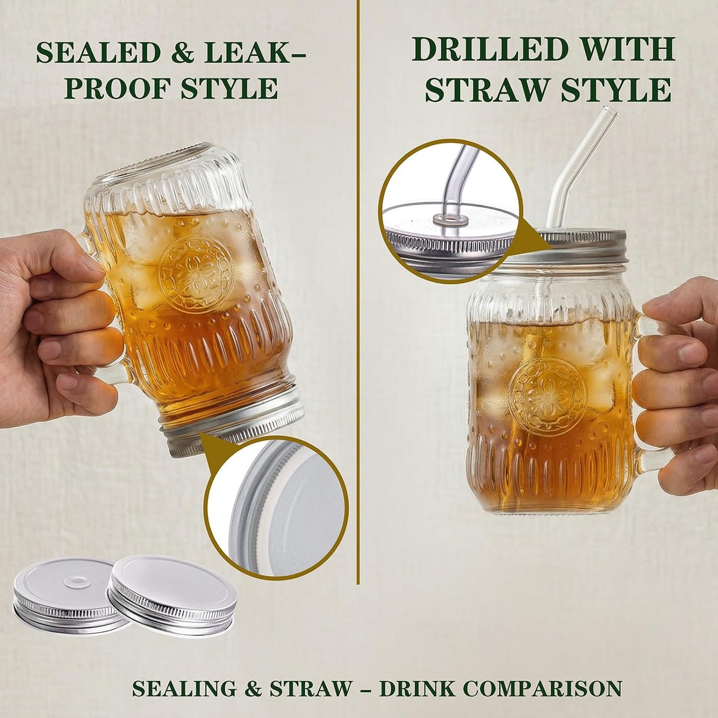 DaYammi 6 Pack 24oz Hobnail Mason Jars Cups Drinking Glass Cups with Lids & Straws, Colorful Wide Mouth Mason Jars Cups with Handle, Tumblers for Coffee Smoothies, Iced Tea, Juice, Beer, Cocktail