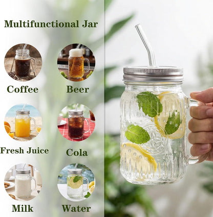 DaYammi 6 Pack 24oz Hobnail Mason Jars Cups Drinking Glass Cups with Lids & Straws, Colorful Wide Mouth Mason Jars Cups with Handle, Tumblers for Coffee Smoothies, Iced Tea, Juice, Beer, Cocktail