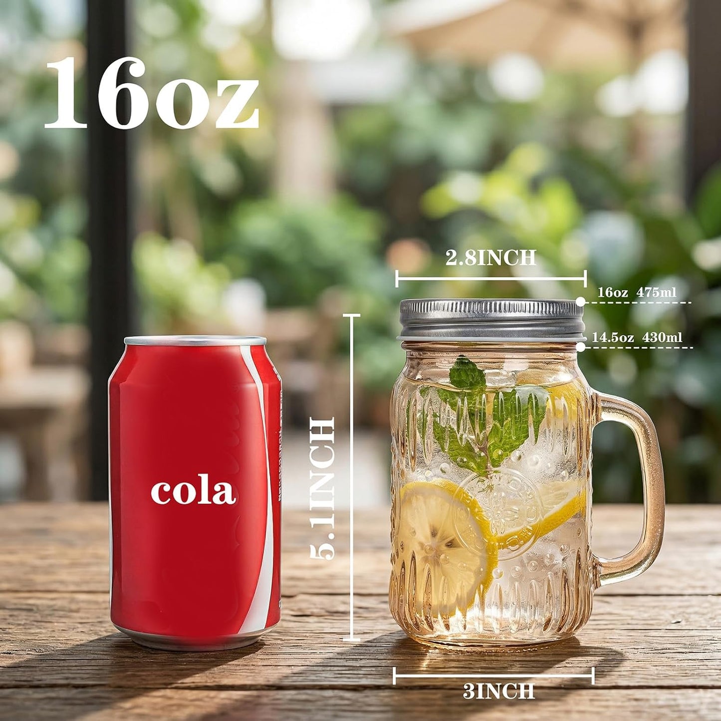 DaYammi 6 Pack 24oz Hobnail Mason Jars Cups Drinking Glass Cups with Lids & Straws, Colorful Wide Mouth Mason Jars Cups with Handle, Tumblers for Coffee Smoothies, Iced Tea, Juice, Beer, Cocktail