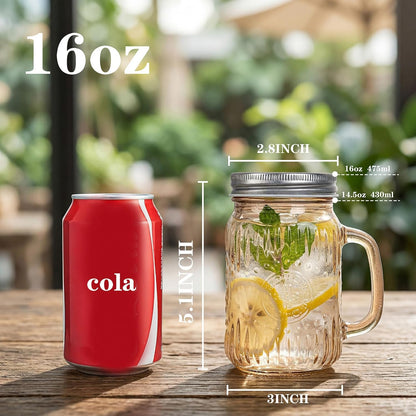 DaYammi 6 Pack 24oz Hobnail Mason Jars Cups Drinking Glass Cups with Lids & Straws, Colorful Wide Mouth Mason Jars Cups with Handle, Tumblers for Coffee Smoothies, Iced Tea, Juice, Beer, Cocktail