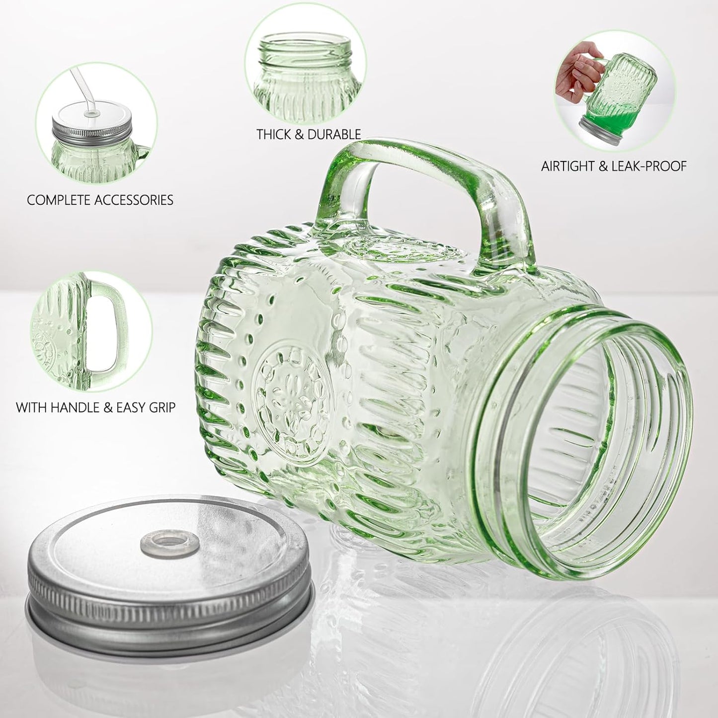 DaYammi 6 Pack 24oz Hobnail Mason Jars Cups Drinking Glass Cups with Lids & Straws, Colorful Wide Mouth Mason Jars Cups with Handle, Tumblers for Coffee Smoothies, Iced Tea, Juice, Beer, Cocktail
