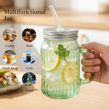 DaYammi 6 Pack 24oz Hobnail Mason Jars Cups Drinking Glass Cups with Lids & Straws, Colorful Wide Mouth Mason Jars Cups with Handle, Tumblers for Coffee Smoothies, Iced Tea, Juice, Beer, Cocktail