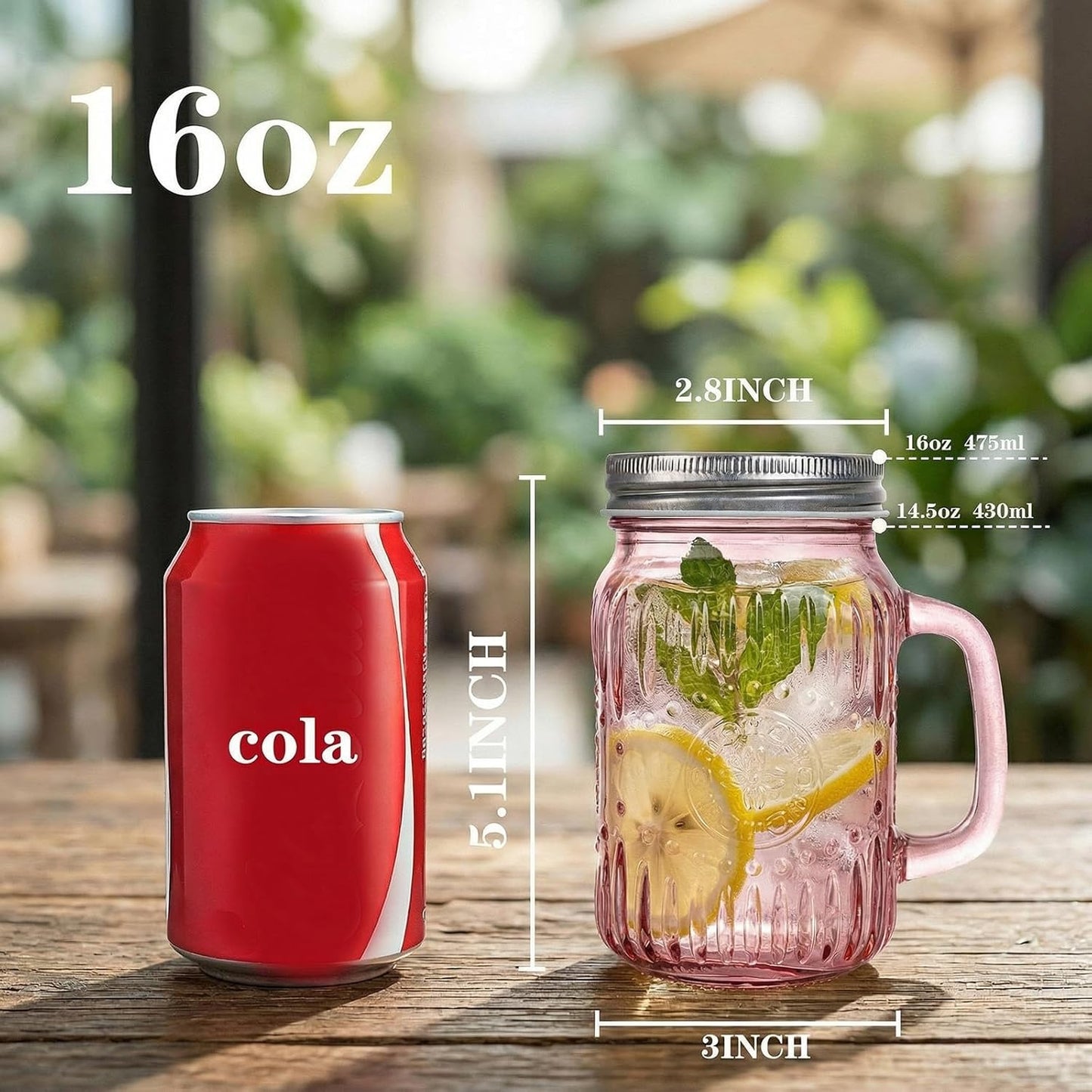 DaYammi 6 Pack 24oz Hobnail Mason Jars Cups Drinking Glass Cups with Lids & Straws, Colorful Wide Mouth Mason Jars Cups with Handle, Tumblers for Coffee Smoothies, Iced Tea, Juice, Beer, Cocktail