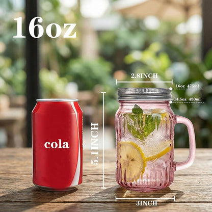 DaYammi 6 Pack 24oz Hobnail Mason Jars Cups Drinking Glass Cups with Lids & Straws, Colorful Wide Mouth Mason Jars Cups with Handle, Tumblers for Coffee Smoothies, Iced Tea, Juice, Beer, Cocktail