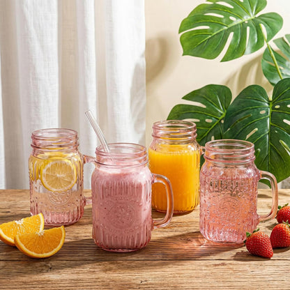 DaYammi 6 Pack 24oz Hobnail Mason Jars Cups Drinking Glass Cups with Lids & Straws, Colorful Wide Mouth Mason Jars Cups with Handle, Tumblers for Coffee Smoothies, Iced Tea, Juice, Beer, Cocktail
