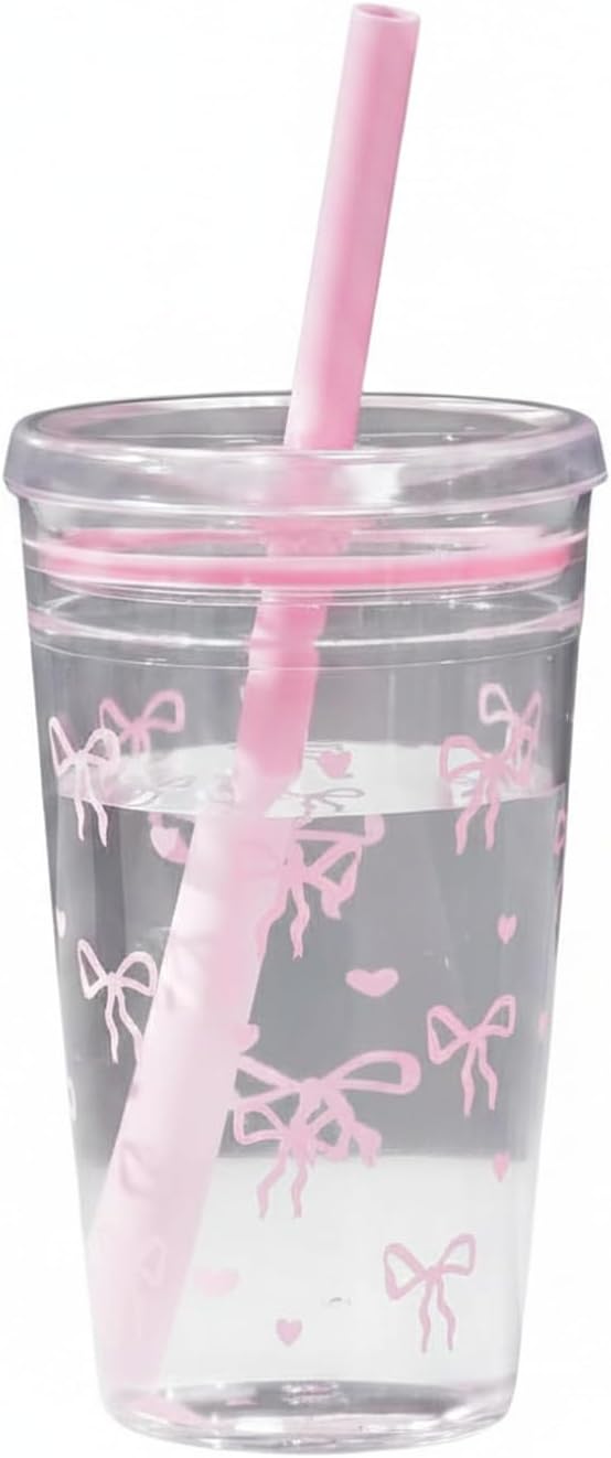 Plastic Straw Cup with Lid, 475ml Reusable Tumbler for Cold Beverages, Desk and Office Use (1 PC)