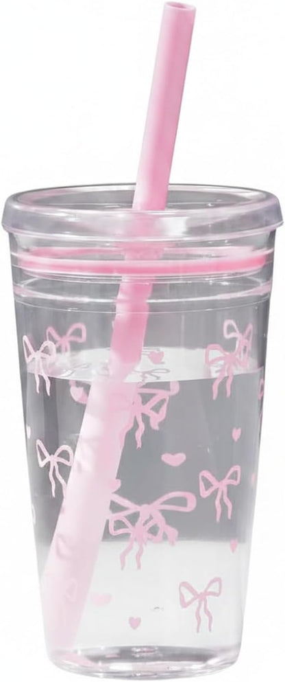 Plastic Straw Cup with Lid, 475ml Reusable Tumbler for Cold Beverages, Desk and Office Use (1 PC)