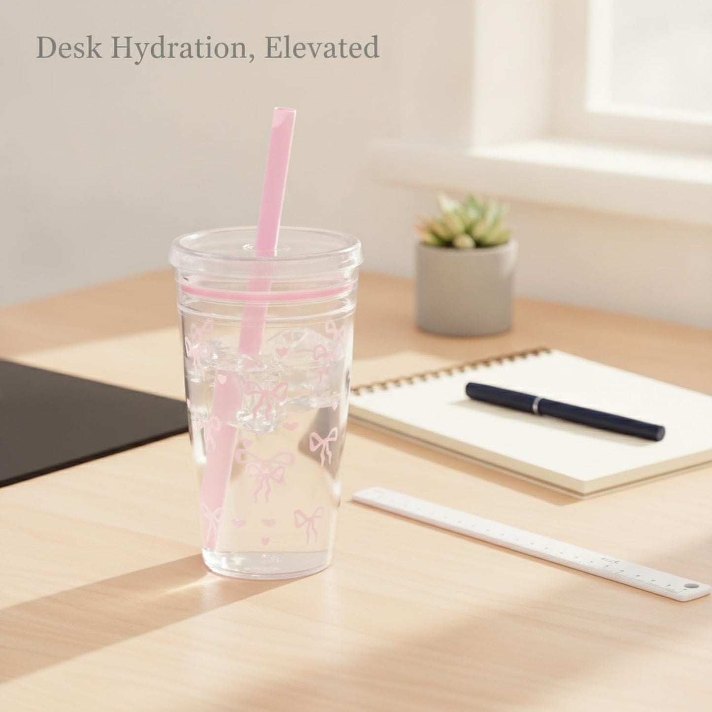 Plastic Straw Cup with Lid, 475ml Reusable Tumbler for Cold Beverages, Desk and Office Use (1 PC)