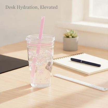 Plastic Straw Cup with Lid, 475ml Reusable Tumbler for Cold Beverages, Desk and Office Use (1 PC)