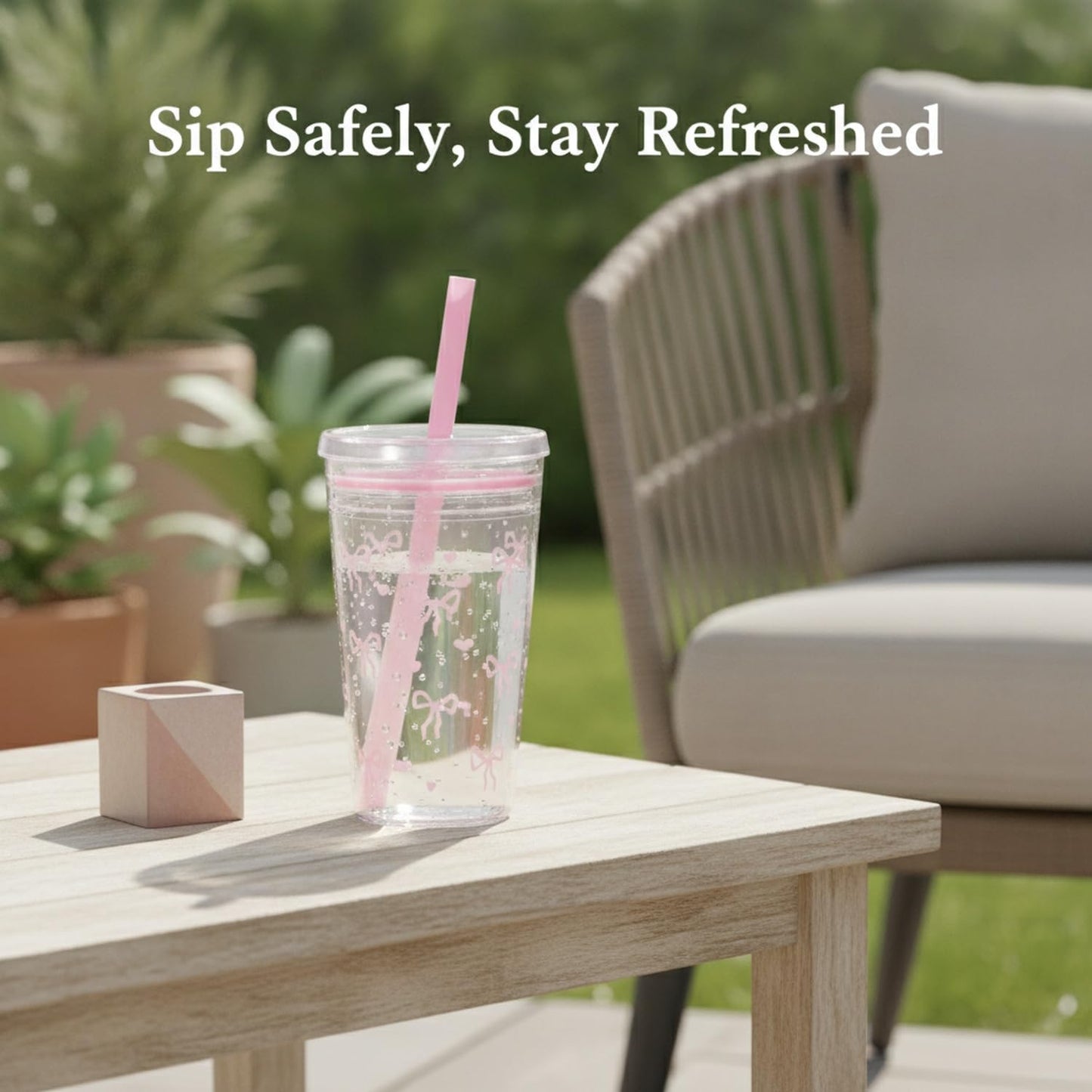 Plastic Straw Cup with Lid, 475ml Reusable Tumbler for Cold Beverages, Desk and Office Use (1 PC)
