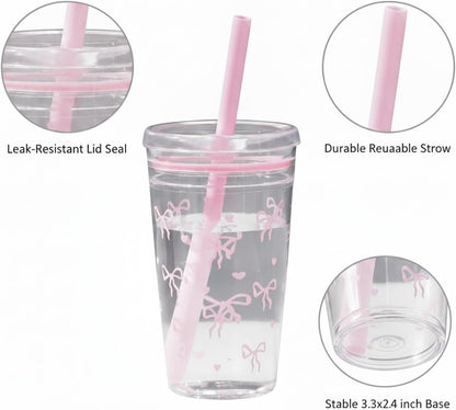 Plastic Straw Cup with Lid, 475ml Reusable Tumbler for Cold Beverages, Desk and Office Use (1 PC)