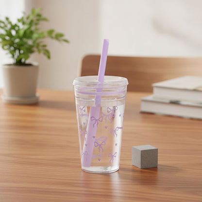 Plastic Straw Cup with Lid, 475ml Reusable Tumbler for Cold Beverages, Desk and Office Use (1 PC)