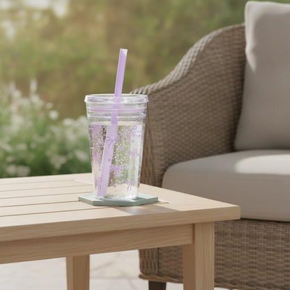 Plastic Straw Cup with Lid, 475ml Reusable Tumbler for Cold Beverages, Desk and Office Use (1 PC)