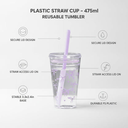 Plastic Straw Cup with Lid, 475ml Reusable Tumbler for Cold Beverages, Desk and Office Use (1 PC)