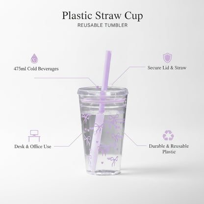 Plastic Straw Cup with Lid, 475ml Reusable Tumbler for Cold Beverages, Desk and Office Use (1 PC)