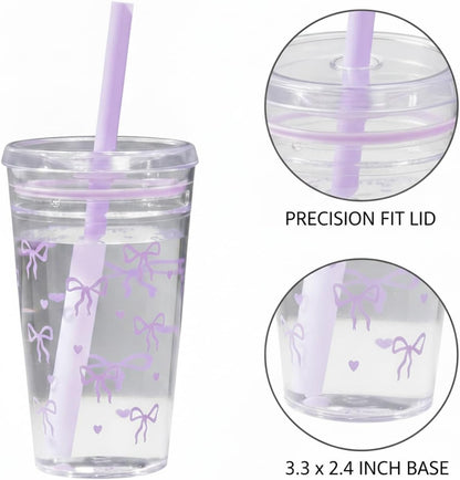 Plastic Straw Cup with Lid, 475ml Reusable Tumbler for Cold Beverages, Desk and Office Use (1 PC)