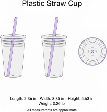 Plastic Straw Cup with Lid, 475ml Reusable Tumbler for Cold Beverages, Desk and Office Use (1 PC)