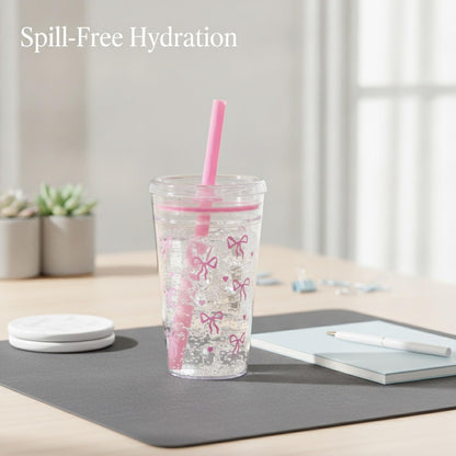 Plastic Straw Cup with Lid, 475ml Reusable Tumbler for Cold Beverages, Desk and Office Use (1 PC)
