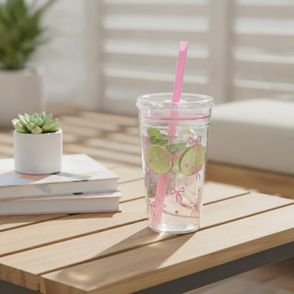 Plastic Straw Cup with Lid, 475ml Reusable Tumbler for Cold Beverages, Desk and Office Use (1 PC)