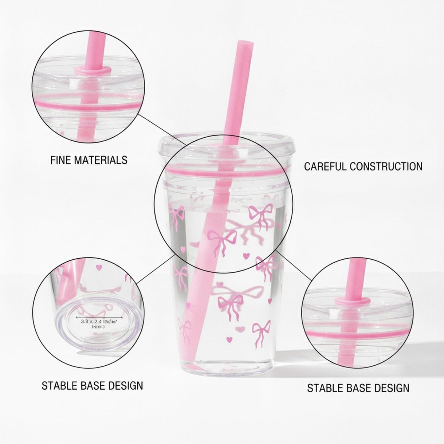 Plastic Straw Cup with Lid, 475ml Reusable Tumbler for Cold Beverages, Desk and Office Use (1 PC)