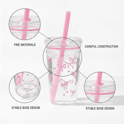 Plastic Straw Cup with Lid, 475ml Reusable Tumbler for Cold Beverages, Desk and Office Use (1 PC)