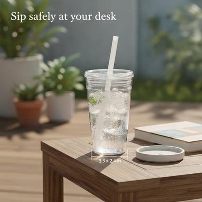 Plastic Straw Cup with Lid, 475ml Reusable Tumbler for Cold Beverages, Desk and Office Use (1 PC)