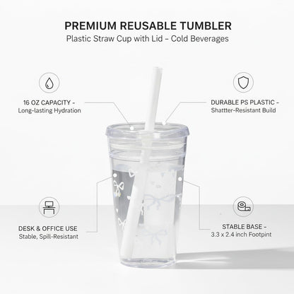 Plastic Straw Cup with Lid, 475ml Reusable Tumbler for Cold Beverages, Desk and Office Use (1 PC)