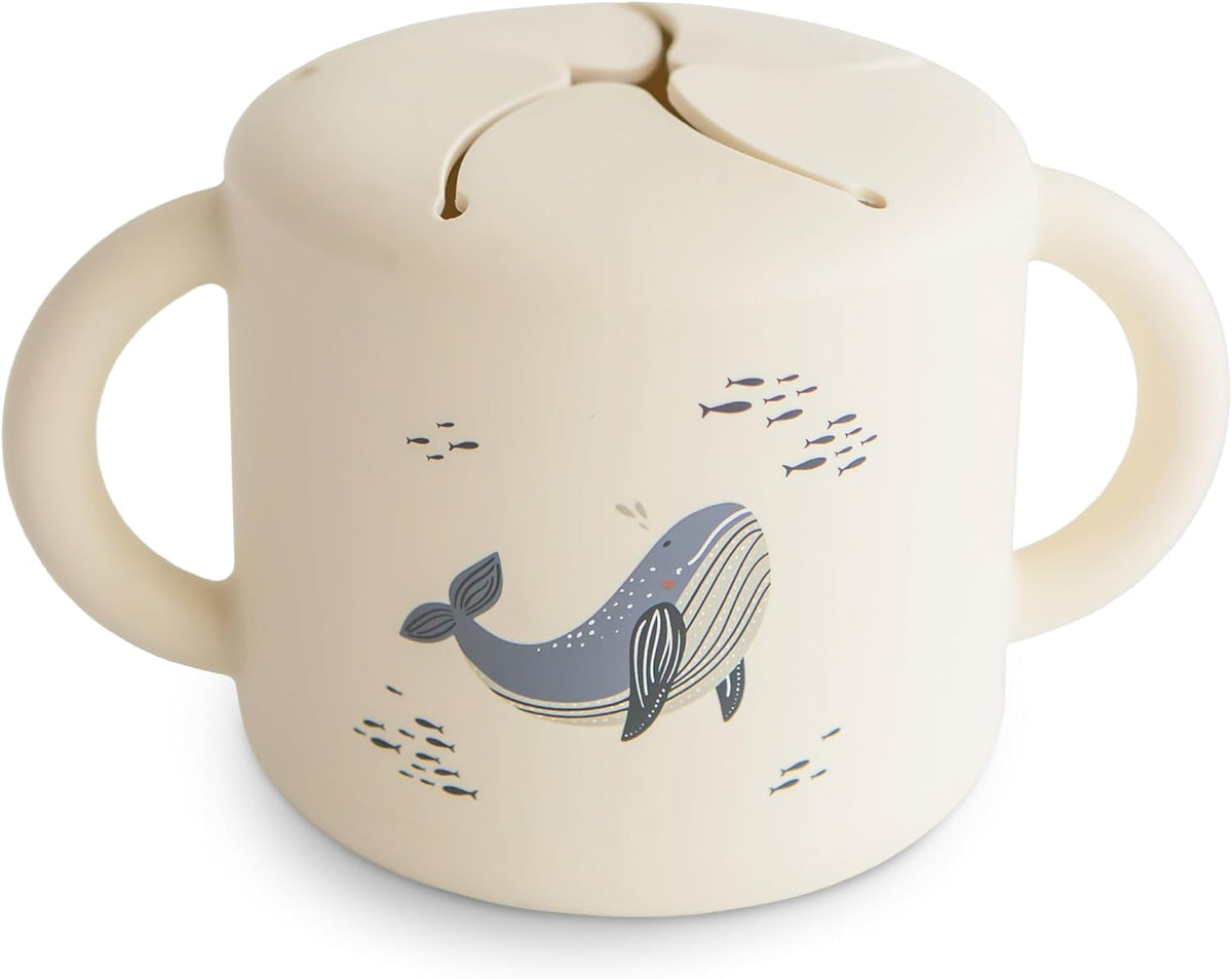 Silicone Snack Cup | Spill Proof Food Container (Whales)