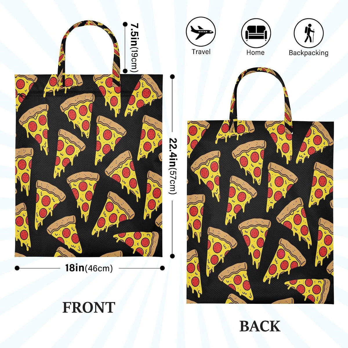 Pizza Black Waterproof Travel Laundry Bag Easy Care 2-pk