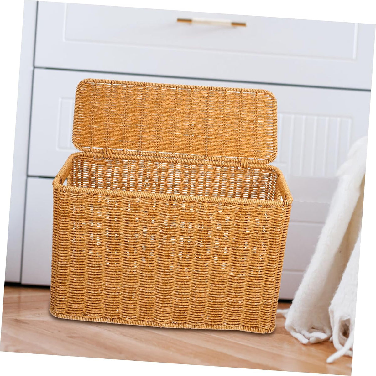 Portable Basket with Lid, Plastic Rectangular Organizer for Small Items