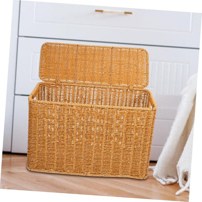 Portable Basket with Lid, Plastic Rectangular Organizer for Small Items