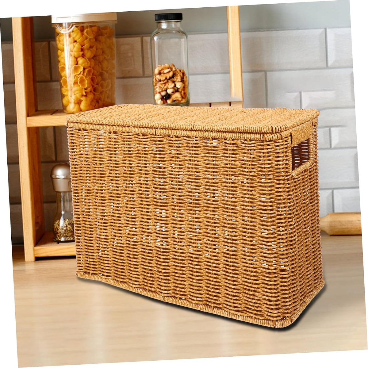Portable Basket with Lid, Plastic Rectangular Organizer for Small Items