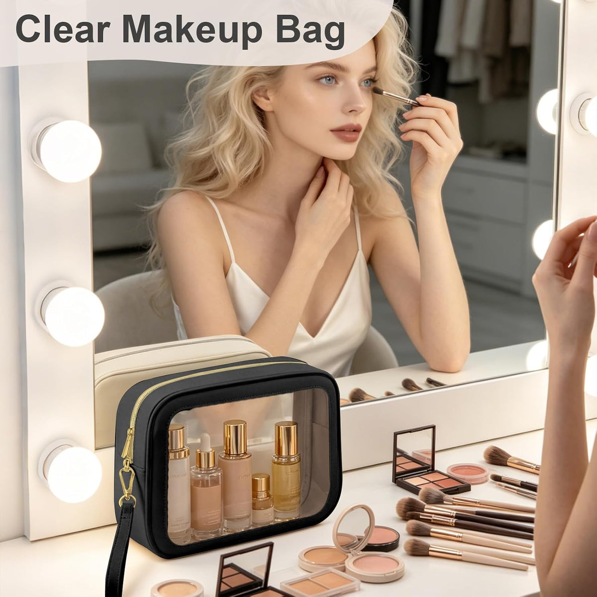 Clear Makeup Bags with Handles, TSA Approved Toiletry Bags, Diaper Bag Organizer Pouch, TPU Car Storage Organizer with Zippers, Waterproof Travel Organizer Bag for Women