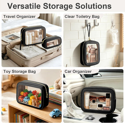 Clear Makeup Bags with Handles, TSA Approved Toiletry Bags, Diaper Bag Organizer Pouch, TPU Car Storage Organizer with Zippers, Waterproof Travel Organizer Bag for Women