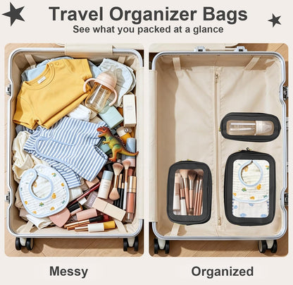 Clear Makeup Bags with Handles, TSA Approved Toiletry Bags, Diaper Bag Organizer Pouch, TPU Car Storage Organizer with Zippers, Waterproof Travel Organizer Bag for Women