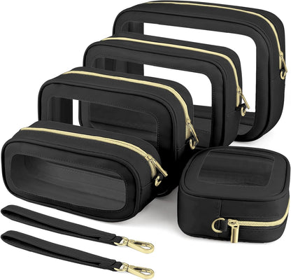Clear Makeup Bags with Handles, TSA Approved Toiletry Bags, Diaper Bag Organizer Pouch, TPU Car Storage Organizer with Zippers, Waterproof Travel Organizer Bag for Women