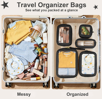 Clear Makeup Bags with Handles, TSA Approved Toiletry Bags, Diaper Bag Organizer Pouch, TPU Car Storage Organizer with Zippers, Waterproof Travel Organizer Bag for Women