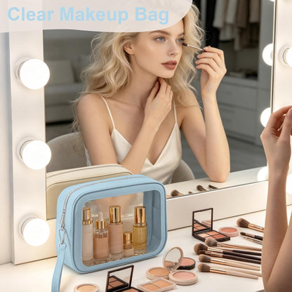 Clear Makeup Bags with Handles, TSA Approved Toiletry Bags, Diaper Bag Organizer Pouch, TPU Car Storage Organizer with Zippers, Waterproof Travel Organizer Bag for Women