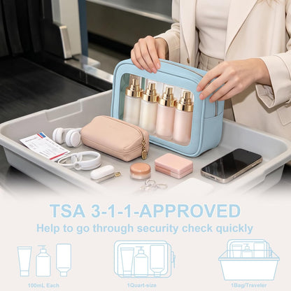 Clear Makeup Bags with Handles, TSA Approved Toiletry Bags, Diaper Bag Organizer Pouch, TPU Car Storage Organizer with Zippers, Waterproof Travel Organizer Bag for Women