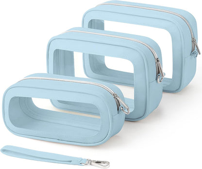 Clear Makeup Bags with Handles, TSA Approved Toiletry Bags, Diaper Bag Organizer Pouch, TPU Car Storage Organizer with Zippers, Waterproof Travel Organizer Bag for Women
