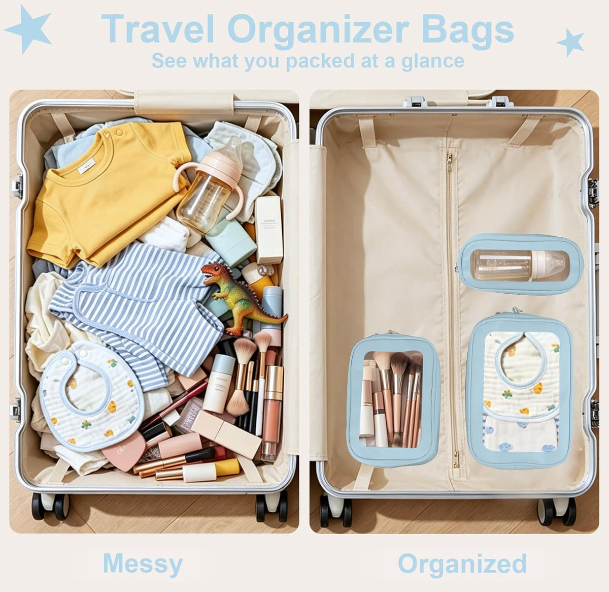 Clear Makeup Bags with Handles, TSA Approved Toiletry Bags, Diaper Bag Organizer Pouch, TPU Car Storage Organizer with Zippers, Waterproof Travel Organizer Bag for Women