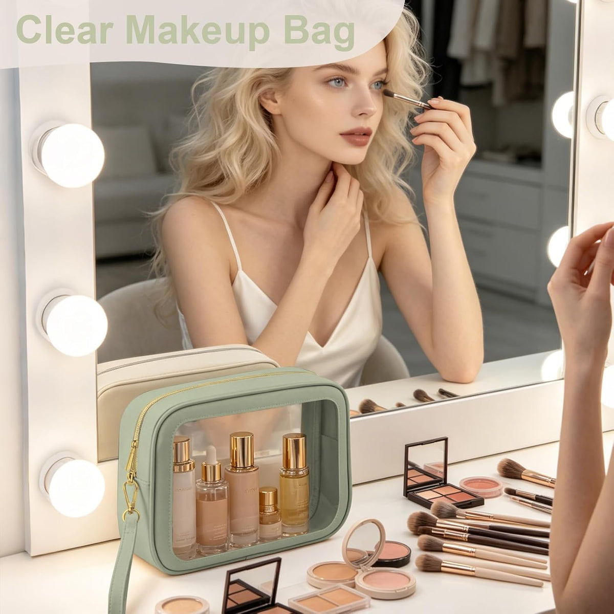 Clear Makeup Bags with Handles, TSA Approved Toiletry Bags, Diaper Bag Organizer Pouch, TPU Car Storage Organizer with Zippers, Waterproof Travel Organizer Bag for Women