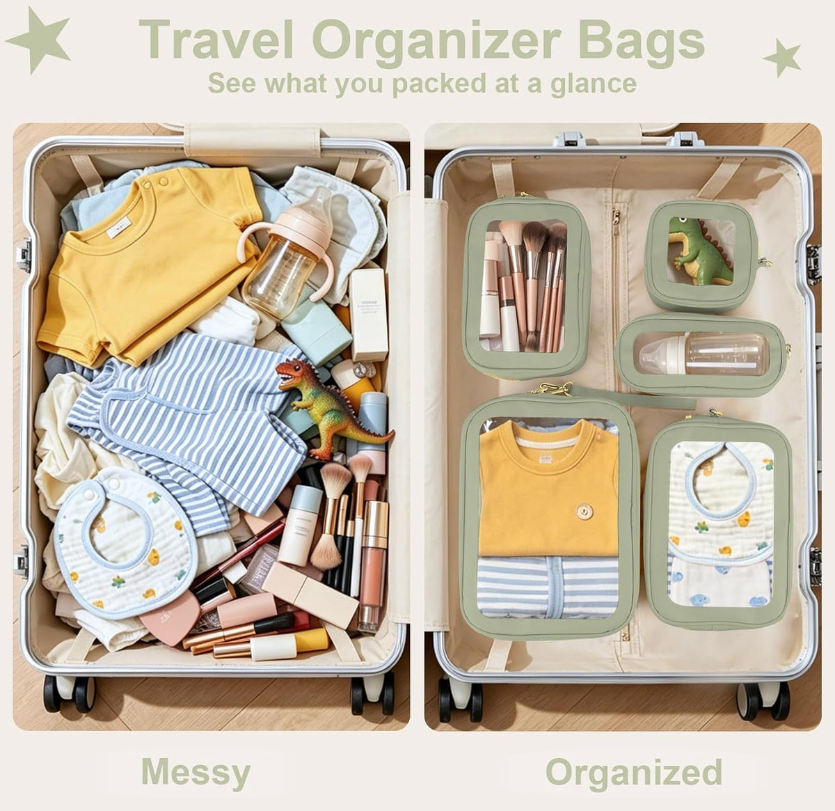 Clear Makeup Bags with Handles, TSA Approved Toiletry Bags, Diaper Bag Organizer Pouch, TPU Car Storage Organizer with Zippers, Waterproof Travel Organizer Bag for Women