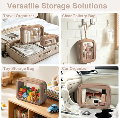 Clear Makeup Bags with Handles, TSA Approved Toiletry Bags, Diaper Bag Organizer Pouch, TPU Car Storage Organizer with Zippers, Waterproof Travel Organizer Bag for Women
