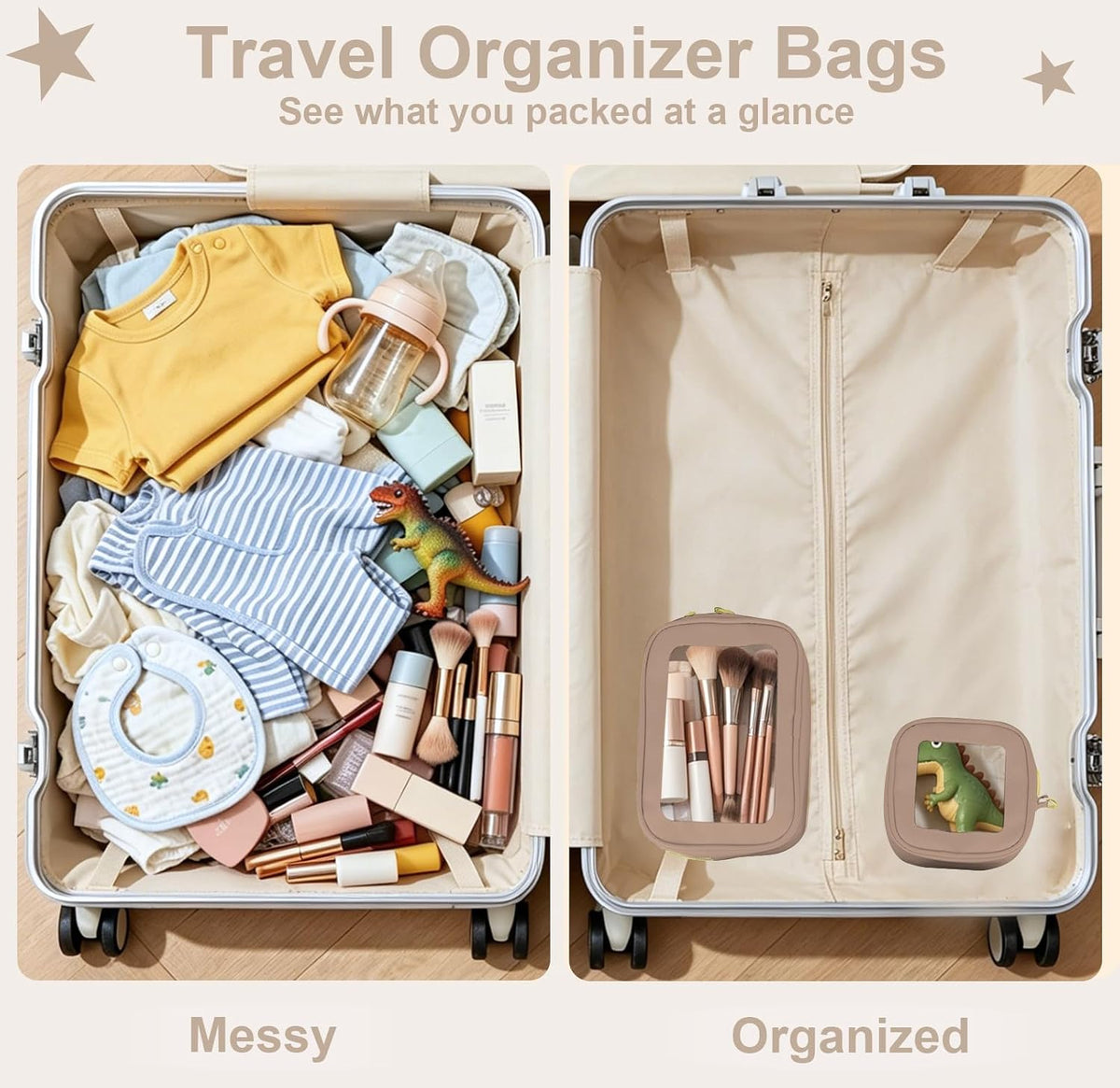 Clear Makeup Bags with Handles, TSA Approved Toiletry Bags, Diaper Bag Organizer Pouch, TPU Car Storage Organizer with Zippers, Waterproof Travel Organizer Bag for Women