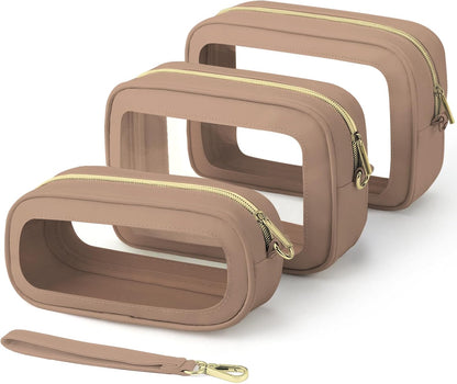 Clear Makeup Bags with Handles, TSA Approved Toiletry Bags, Diaper Bag Organizer Pouch, TPU Car Storage Organizer with Zippers, Waterproof Travel Organizer Bag for Women
