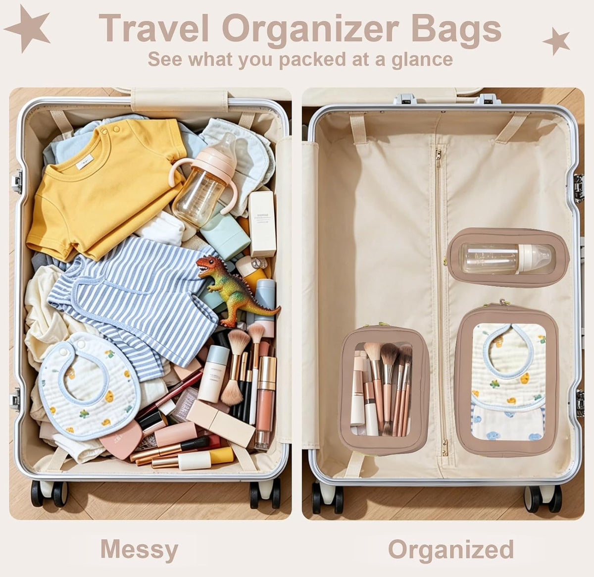 Clear Makeup Bags with Handles, TSA Approved Toiletry Bags, Diaper Bag Organizer Pouch, TPU Car Storage Organizer with Zippers, Waterproof Travel Organizer Bag for Women
