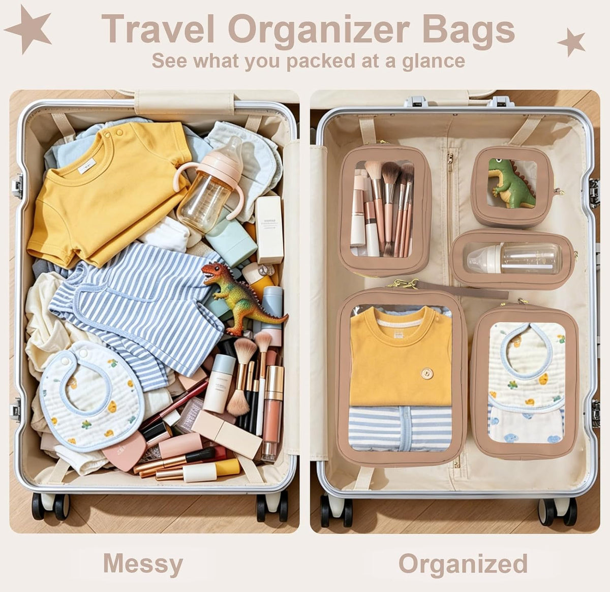Clear Makeup Bags with Handles, TSA Approved Toiletry Bags, Diaper Bag Organizer Pouch, TPU Car Storage Organizer with Zippers, Waterproof Travel Organizer Bag for Women
